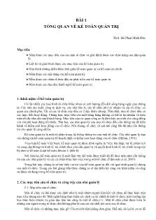 Giáo trình Kế toán quản trị - Bài 1: Tổng quan về kế toán quản trị - Hồ Phan Minh Đức