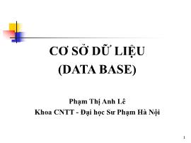 Bài giảng Cơ sở dữ liệu - Chương 1: Các khái niệm cơ bản về hệ cơ sở dữ liệu - Phạm Thị Anh Lê