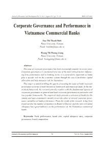 Corporate governance and performance in Vietnamese commercial banks