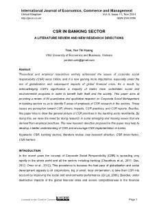 CSR in banking sector - A literature review and new research directions