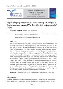 English language Errors in Academic writing: An analysis of English research papers of Thu Dau Mot University Journal of Science