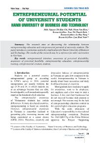 Entrepreneurial potential of university students Hanoi University of Business and Technology