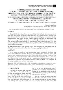 Giới thiệu một số mô hình kinh tế áp dụng lý thuyết phương trình vi phân trong việc giảng dạy cho sinh viên khối ngành kinh tế tại trường Đại học Sư phạm Kỹ thuật thành phố Hồ Chí Minh