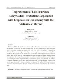 Improvement of Life Insurance Policyholders’ Protection Corporation with Emphasis on Consistency with the Vietnamese Market