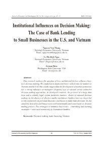 Institutional influences on decision making: The case of bank lending to small businesses in the U.S. and Vietnam