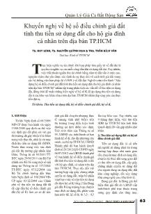 Khuyến nghị về hệ số điều chỉnh giá đất tính thu tiền sử dụng đất cho hộ gia đình cá nhân trên địa bàn thành phố Hồ Chí Minh