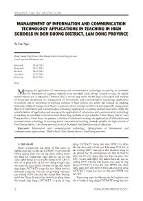 Management of information and communication technology applications in teaching in high schools in Don Duong district, Lam Dong province