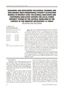 Managing and developing vocational training and sustainable multi-dimensional poverty alleviation models in district-level vocational education and continuing education centers for local ethnic minority women in the Central Highlands in the context of the