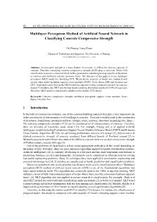 Multilayer perceptron method of artificial neural network in classifying concrete compressive strength