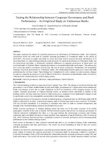 Testing the relationship between corporate governance and bank performance - An empirical study on Vietnamese banks