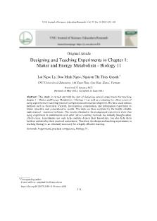 Thiết kế và tổ chức dạy học thí nghiệm Chương 1: Chuyển hóa vật chất và năng lượng - Sinh học 11