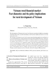 Vietnam rural financial market - Fact dianostics and the policy implications for rural development of Vietnam