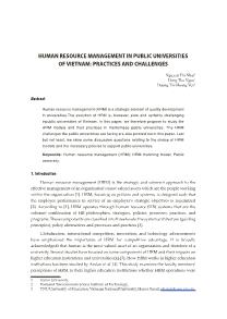 Human resource management in public universities of Vietnam: Practices and challenges