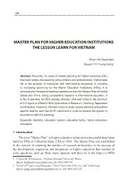 Master plan for higher education institutions the lesson learn for Vietnam