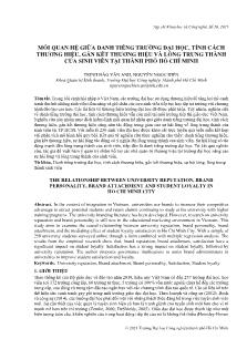 Mối quan hệ giữa danh tiếng trường đại học, tính cách thương hiệu, gắn kết thương hiệu và lòng trung thành của sinh viên tại Thành phố Hồ Chí Minh