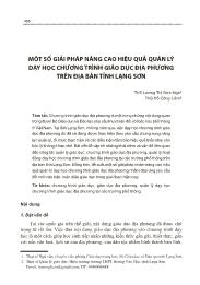 Một số giải pháp nâng cao hiệu quả quản lý dạy học chương trình giáo dục địa phương trên địa bàn tỉnh Lạng Sơn