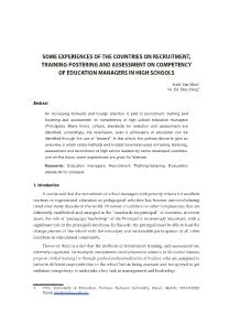 Some experiences of the countries on recruitment, training-fostering and assessment on competency of education managers in high schools