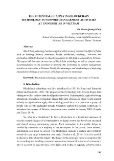 The potential of applying blockchain technology to support management activities at universities in Vietnam