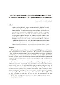 The use of geometric dynamic softwares by teachers in teaching mathematics at secondary school in Vietnam