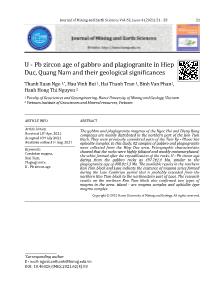 Tuổi đồng vị U - Pb zircon trong các đá gabbro và plagiogranit khu Hiệp Đức, Quảng Nam: Ý nghĩa địa chất của chúng