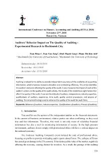 Auditors’ behavior impact on the quality of auditing - Experimental research in Hochiminh city