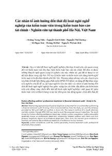 Các nhân tố ảnh hưởng đến thái độ hoài nghi nghề nghiệp của kiểm toán viên trong kiểm toán Báo cáo tài chính - Nghiên cứu tại Thành phố Hà Nội, Việt Nam