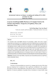 Corporate social responsibility disclosures of companies listed on the  Vietnam’s Stock Market - Perspectives of legitimacy theory and stakeholder theory