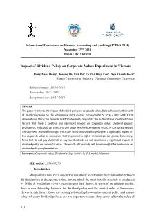 Impact of dividend policy on corporate value: Experiment in Vietnam