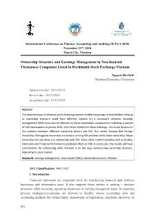 Ownership structure and earnings management in non-inancial Vietnamese companies listed in Hochiminh Stock Exchange - Vietnam