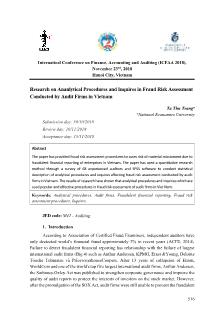 Research on ananlytical procedures and inquires in fraud risk assessment conducted by audit firms in Vietnam