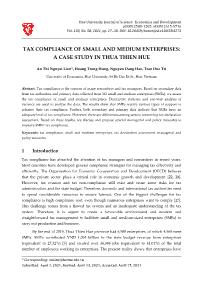 Tax compliance of small and medium enterprises: A case study in Thua Thien Hue